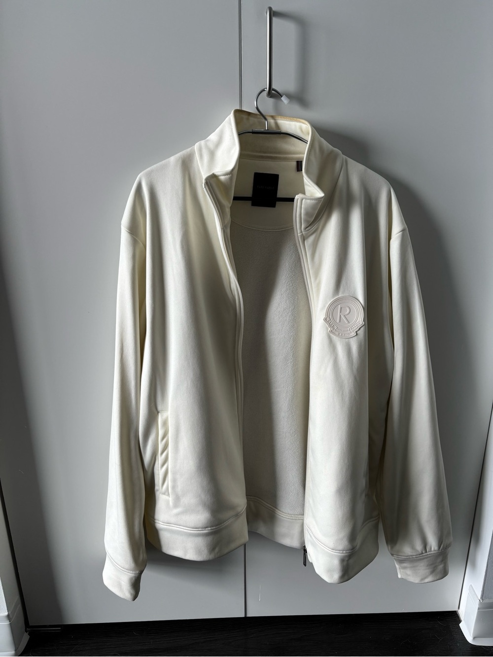 Men's Cream Bomber Jacket with Embossed Logo